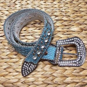 Women's Western Cowgirl Alligator Rhinestone Studded Leather Belt Size M/L